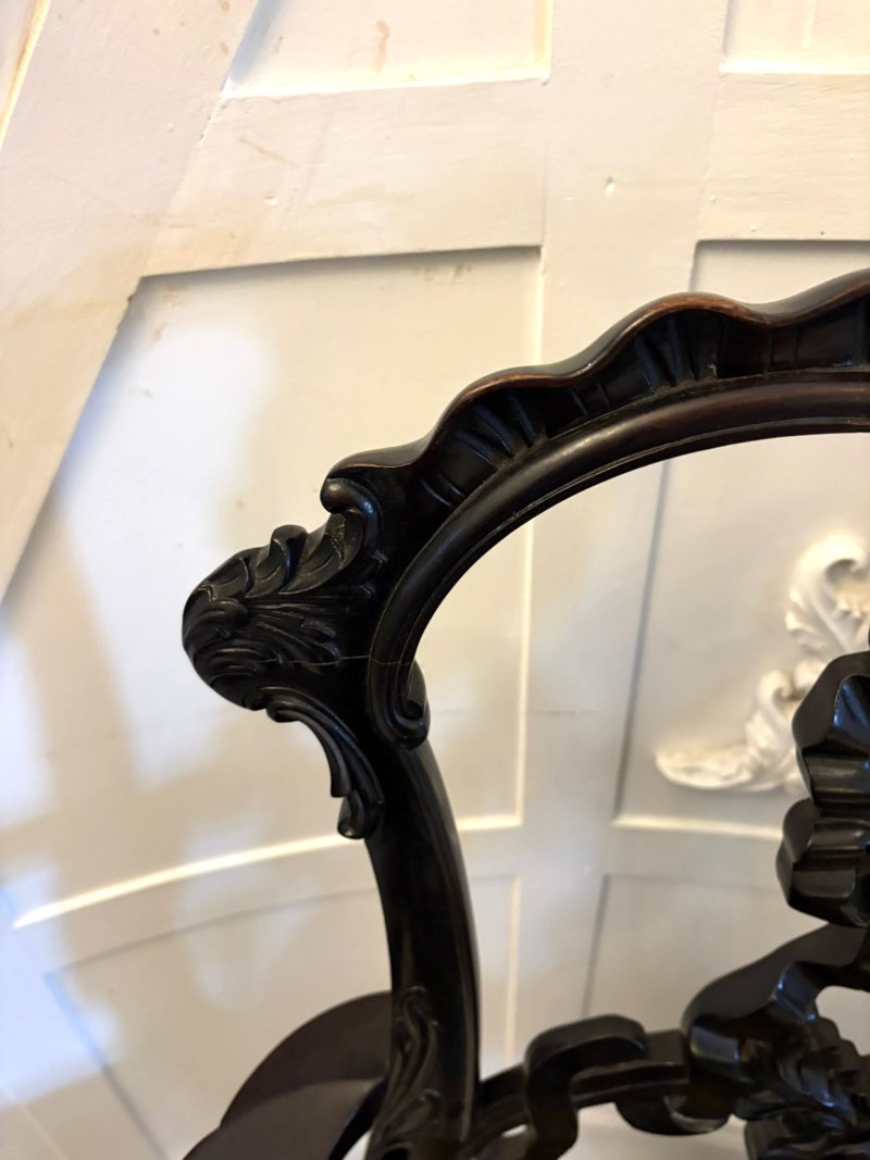 Antique Exceptional Victorian Carved Mahogany Chippendale Style Ribbon Back Desk Chair - Image 6